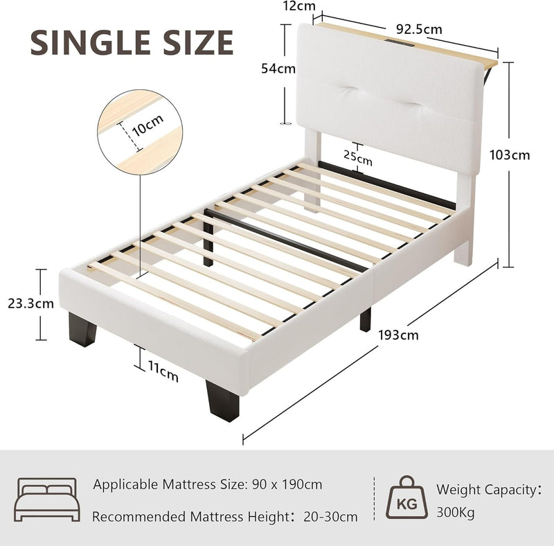 Bed Frame with Charging Station Velvet Upholstered Platform