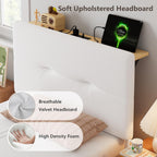 Bed Frame with Charging Station Velvet Upholstered Platform