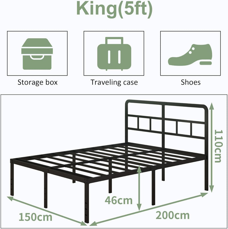 Metal Bed Frame with Headboard 46CM High
