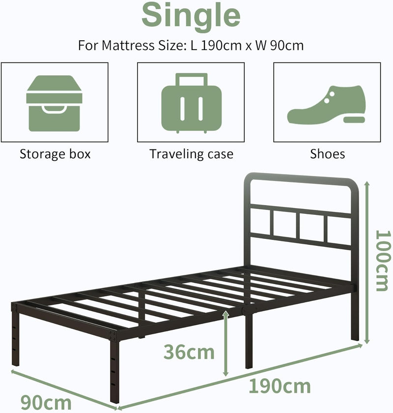 Metal Bed Frame with Headboard 46CM High