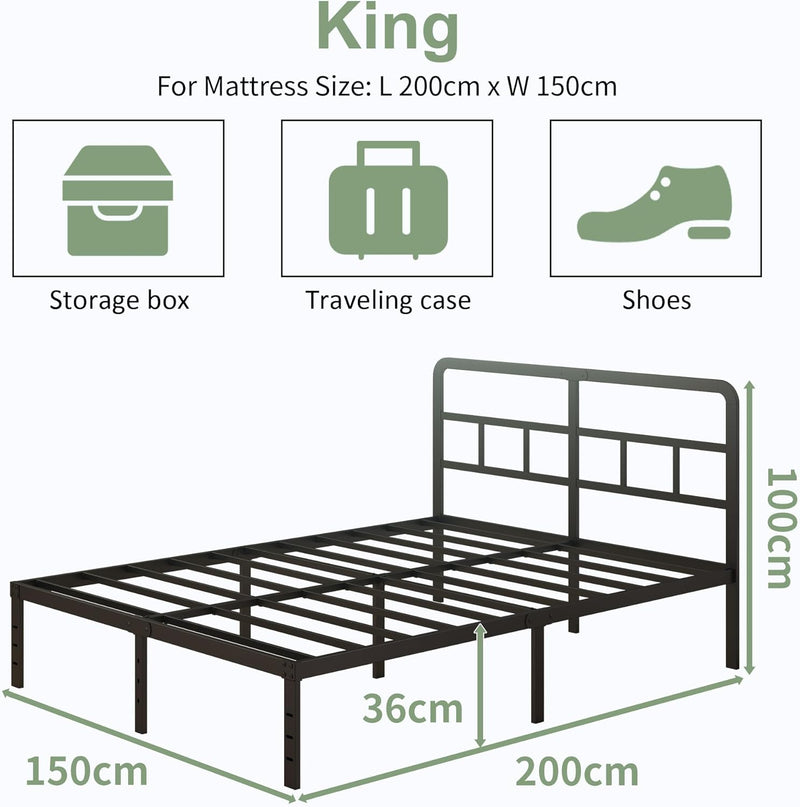 Metal Bed Frame with Headboard 46CM High