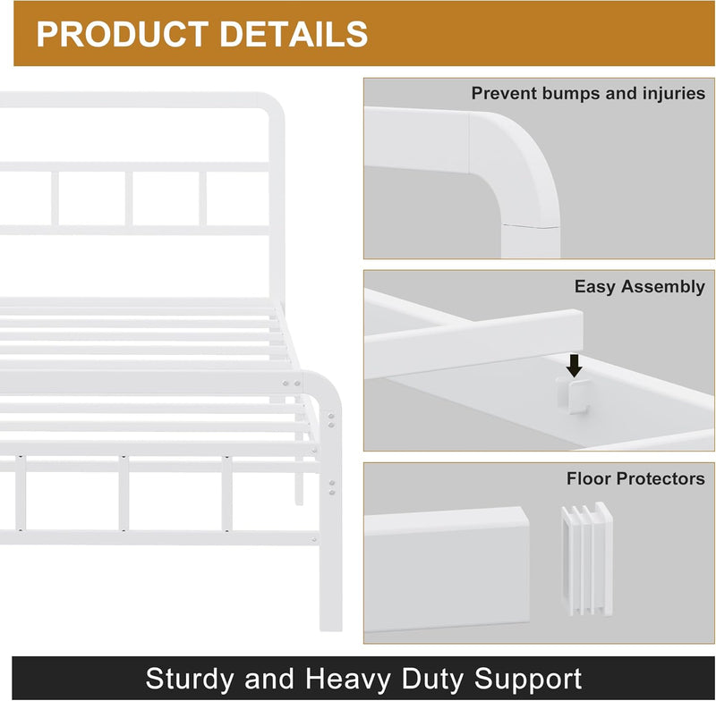 Bed Frame with Headboard and Footboard Metal Slats