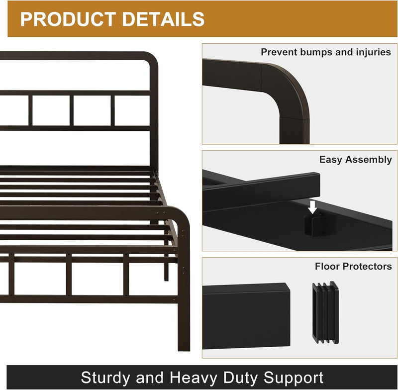Bed Frame with Headboard and Footboard Metal Slats