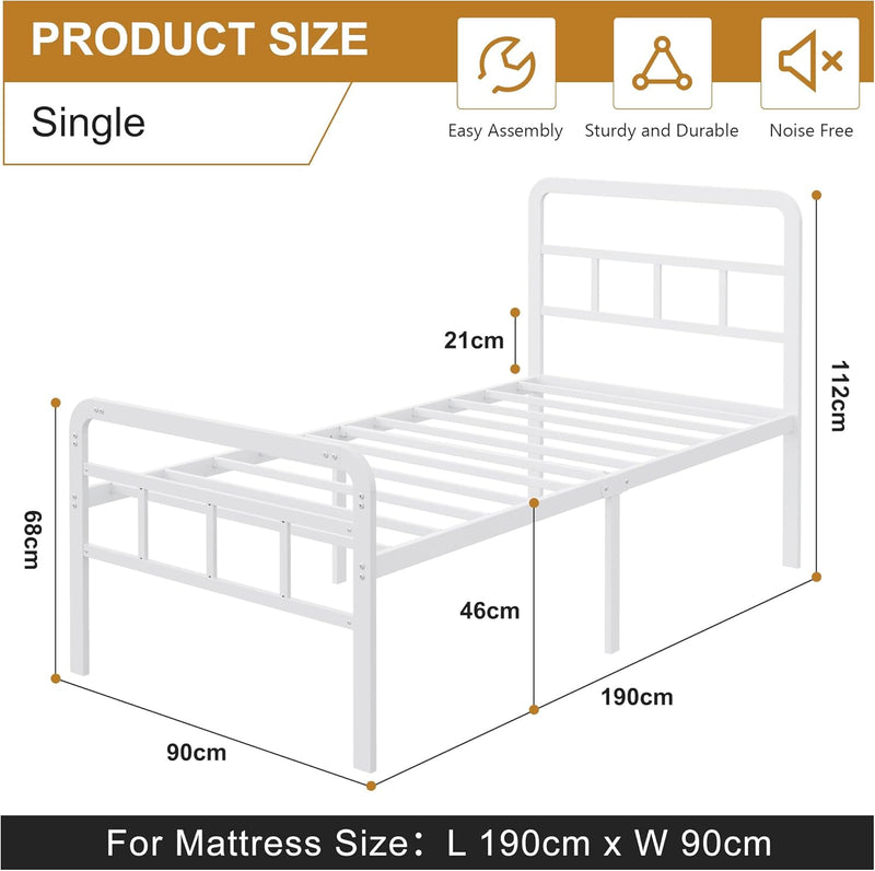 Bed Frame with Headboard and Footboard Metal Slats