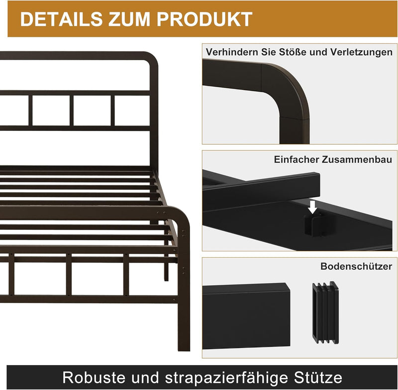 Bed Frame with Headboard and Footboard Metal Slats