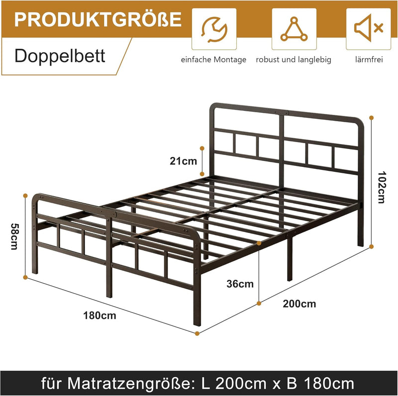 Bed Frame with Headboard and Footboard Metal Slats