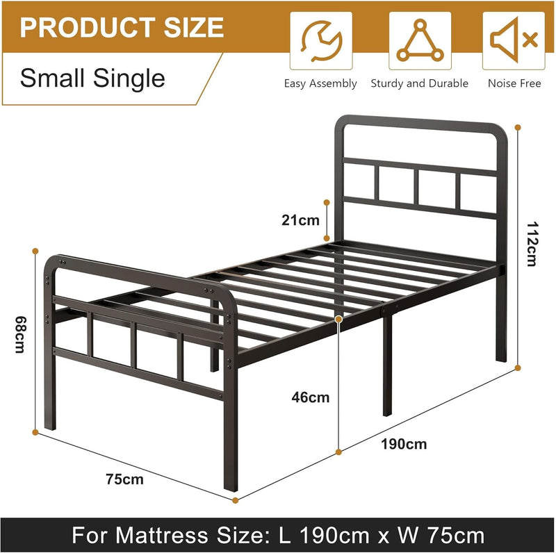Bed Frame with Headboard and Footboard Metal Slats