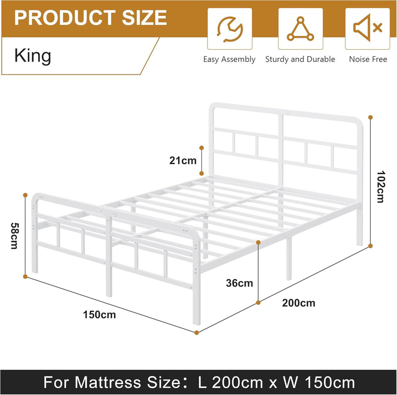 Bed Frame with Headboard and Footboard Metal Slats