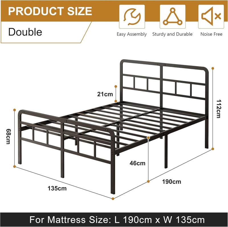 Bed Frame with Headboard and Footboard Metal Slats