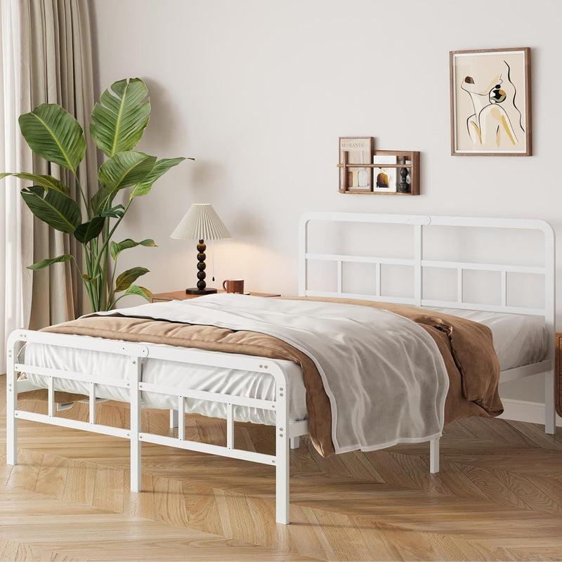 Bed Frame with Headboard and Footboard Metal Slats