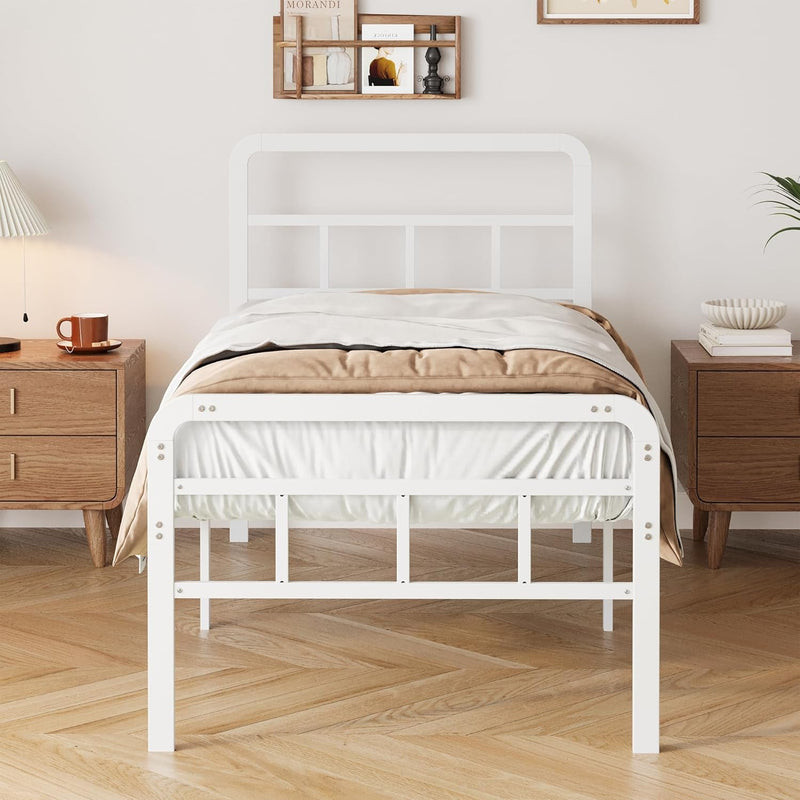 Bed Frame with Headboard and Footboard Metal Slats