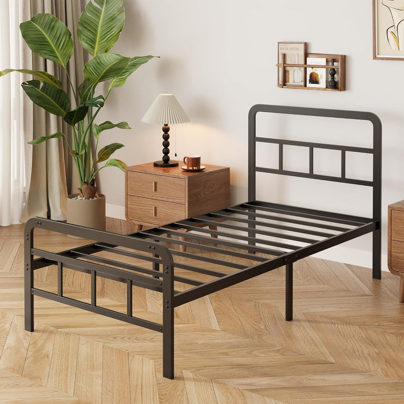 Bed Frame with Headboard and Footboard Metal Slats