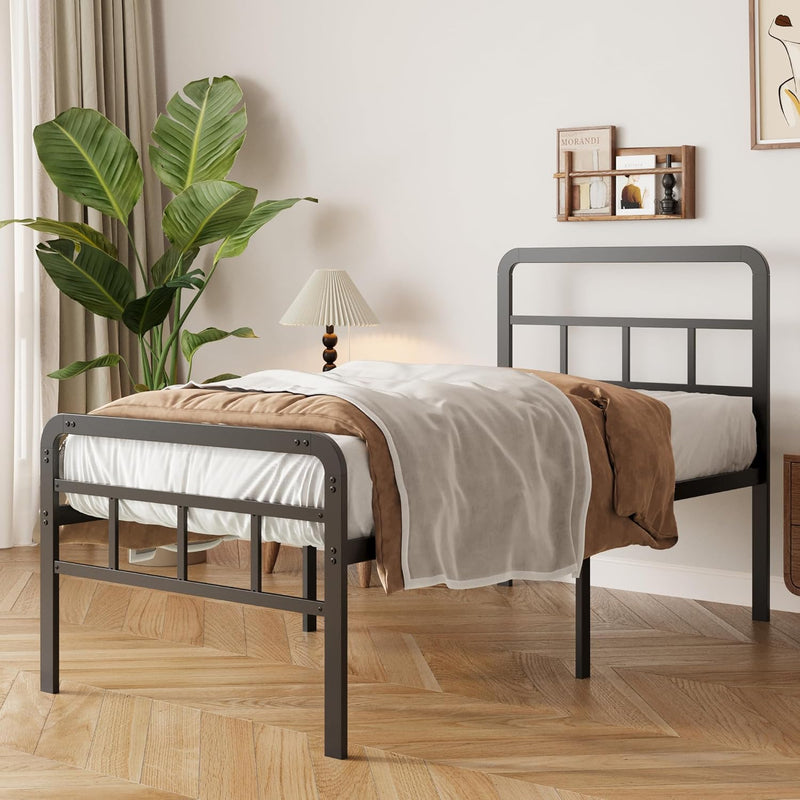 Bed Frame with Headboard and Footboard Metal Slats