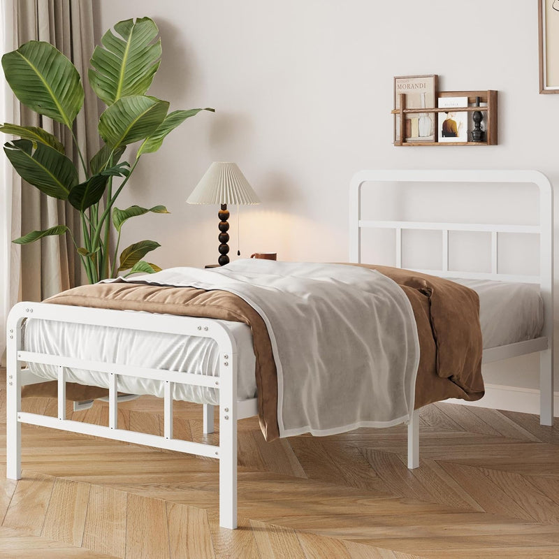 Bed Frame with Headboard and Footboard Metal Slats