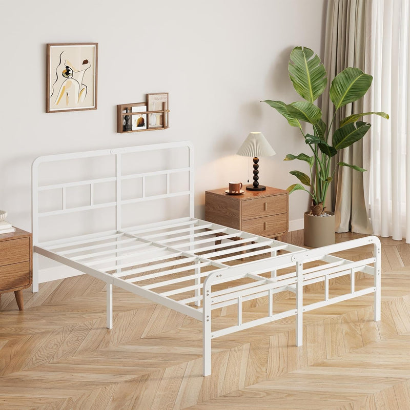 Bed Frame with Headboard and Footboard Metal Slats