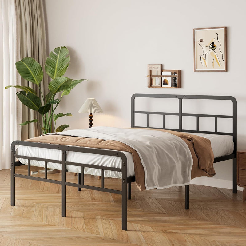 Bed Frame with Headboard and Footboard Metal Slats