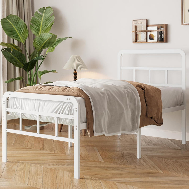 Bed Frame with Headboard and Footboard Metal Slats
