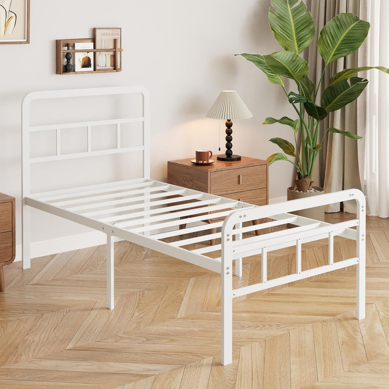Bed Frame with Headboard and Footboard Metal Slats