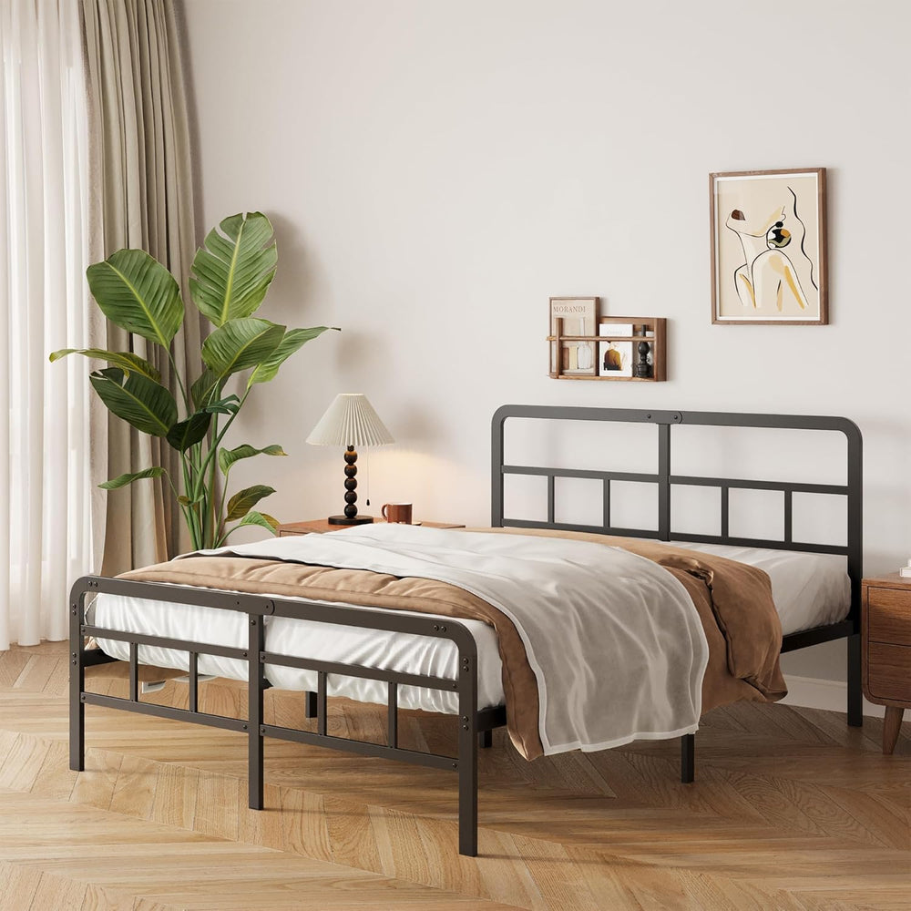 Bed Frame with Headboard and Footboard Metal Slats