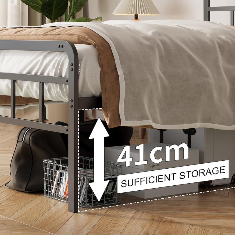 Bed Frame with Headboard and Footboard Metal Slats