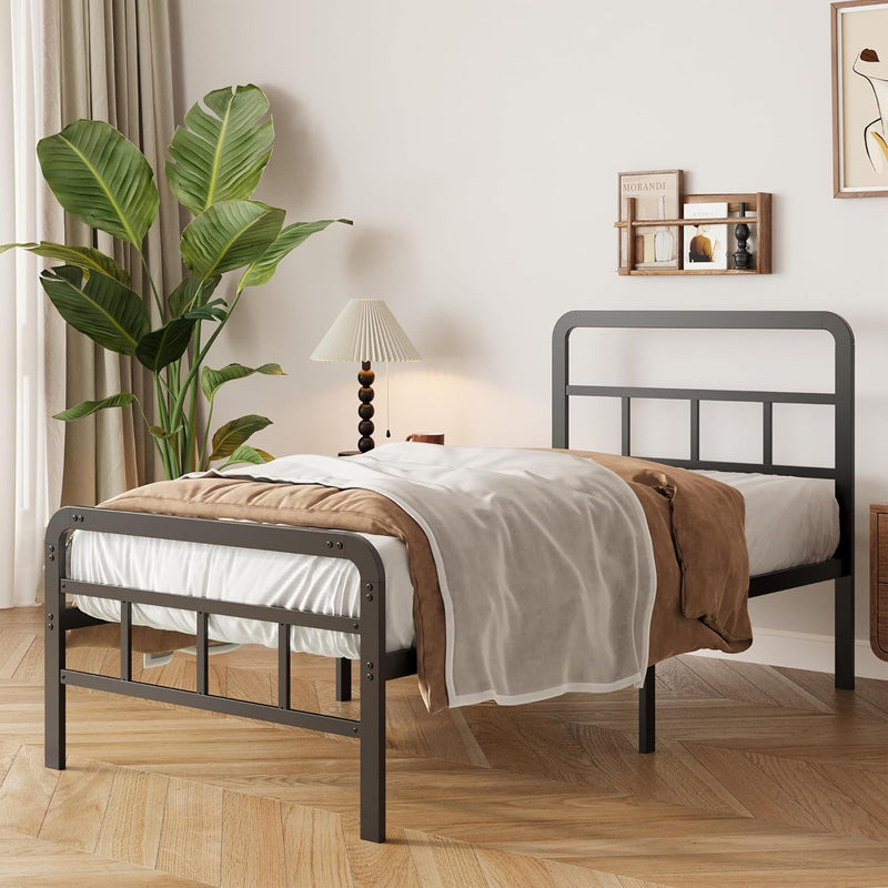 Bed Frame with Headboard and Footboard Metal Slats