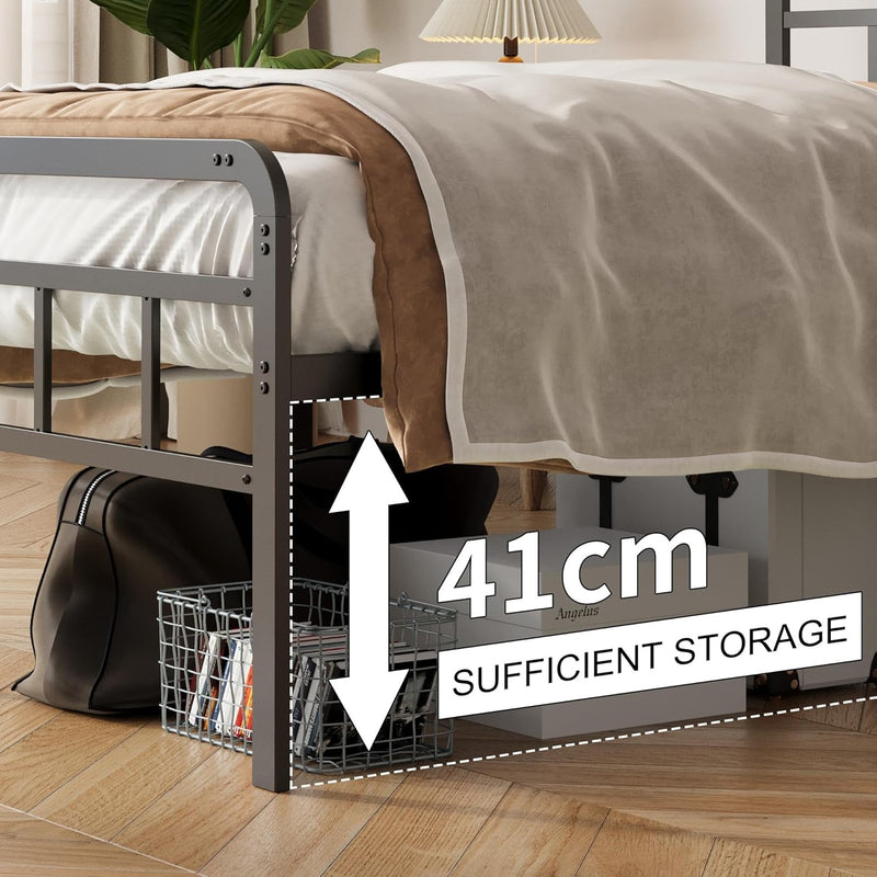 Bed Frame with Headboard and Footboard Metal Slats