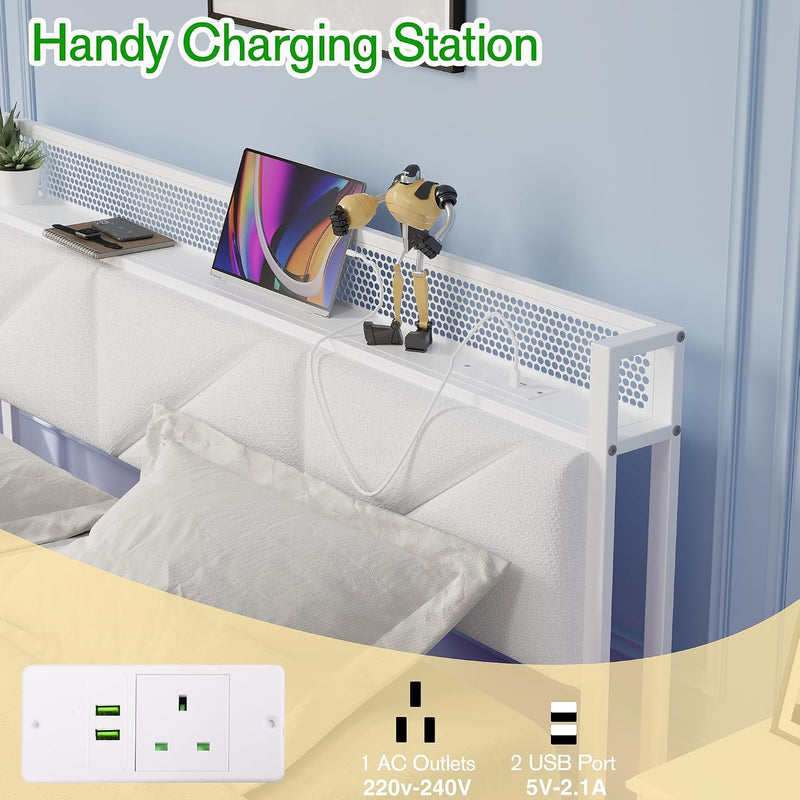 Bed Frame with Floating Upholstered Storage Headboard