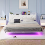 Bed Frame with Floating Upholstered Storage Headboard