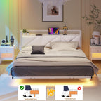 Bed Frame with Floating Upholstered Storage Headboard