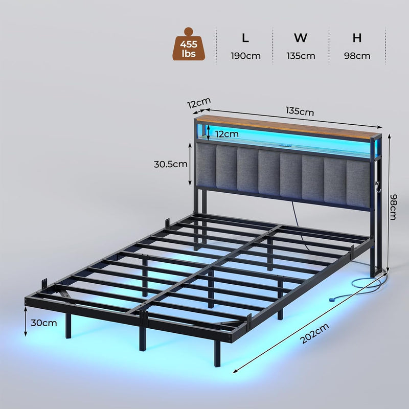 Bed Frame with Floating Visual Effect Metal Adjustable