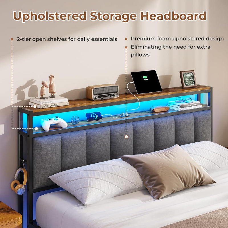 Bed Frame with Floating Visual Effect Metal Adjustable