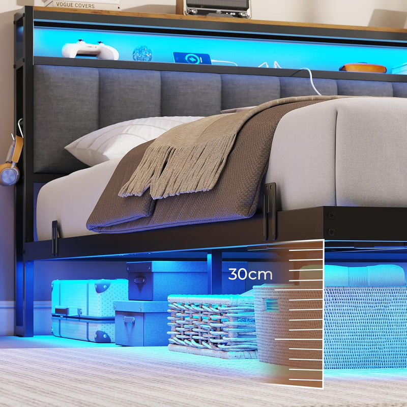 Bed Frame with Floating Visual Effect Metal Adjustable