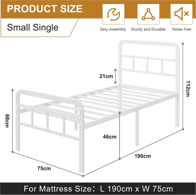 Bed Frame with Headboard and Footboard Metal Slats