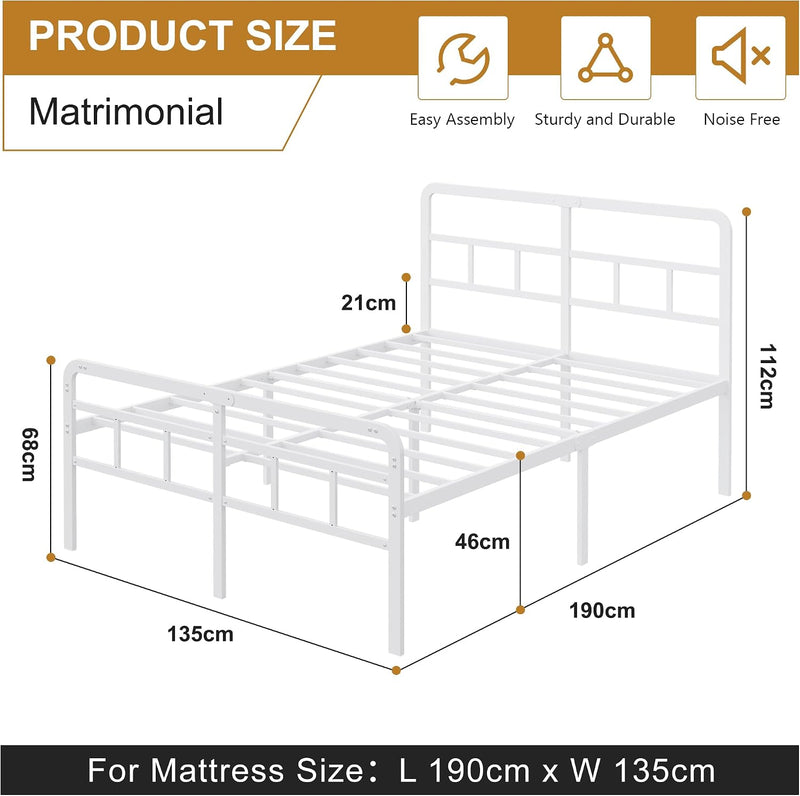 Bed Frame with Headboard and Footboard Metal Slats