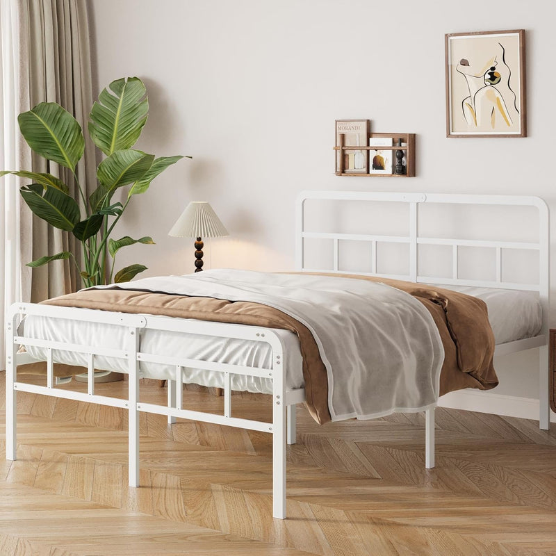 Bed Frame with Headboard and Footboard Metal Slats