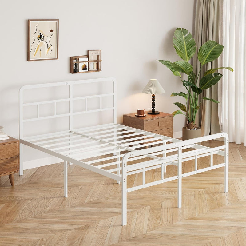 Bed Frame with Headboard and Footboard Metal Slats