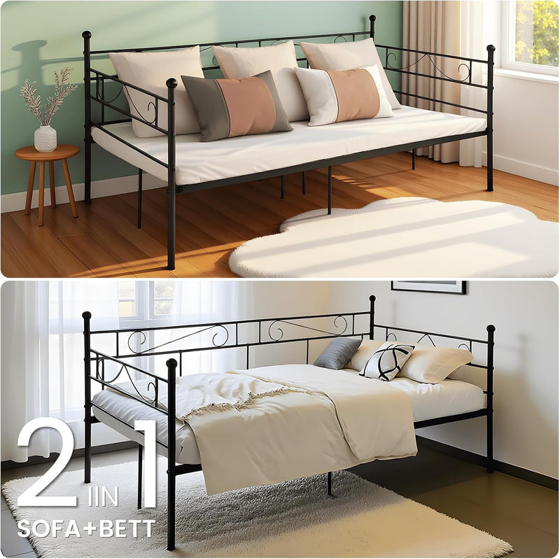 Bed Frame with Headboard and Slatted Sofa