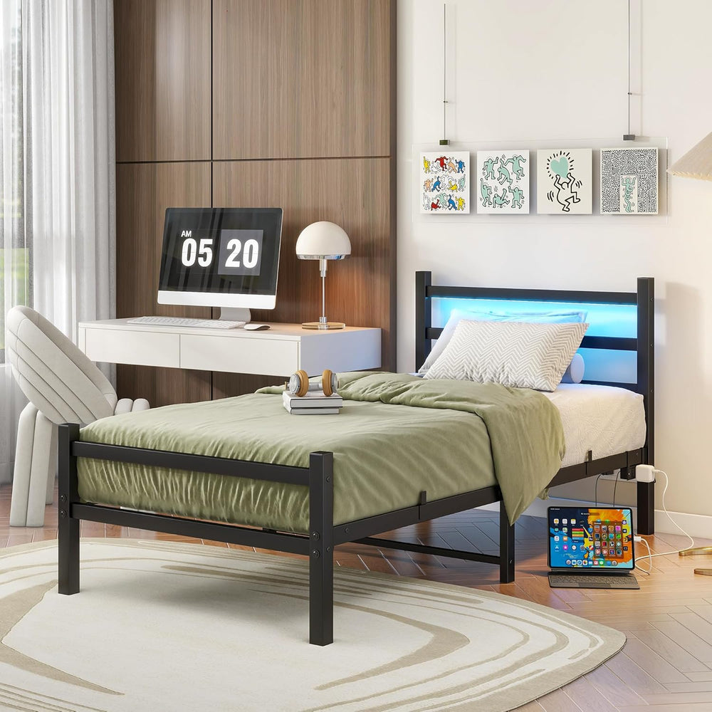 Bed Frame with Headboard LED Lights