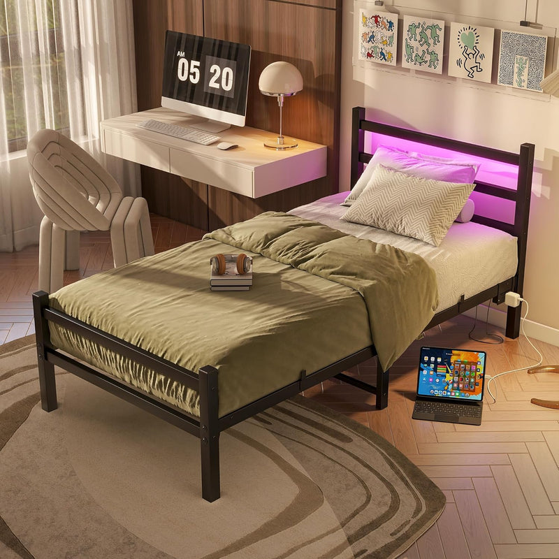 Bed Frame with Headboard LED Lights