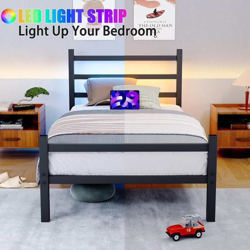 Bed Frame with Headboard LED Lights