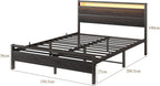 Bed Frame with Headboard LED Lights Metal Base