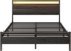 Bed Frame with Headboard LED Lights Metal Base