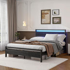 Bed Frame with Headboard LED Lights Metal Base