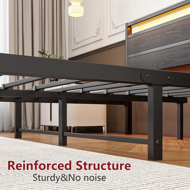Bed Frame with Headboard LED Lights Metal Base