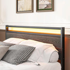 Bed Frame with Headboard LED Lights Metal Base