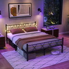 Bed Frame with Headboard Lights Metal Mattress Base