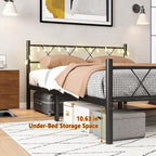 Bed Frame with Headboard Lights Metal Mattress Base