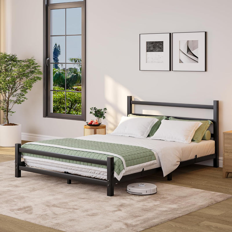 Bed Frame with Headboard Low Floor for Living