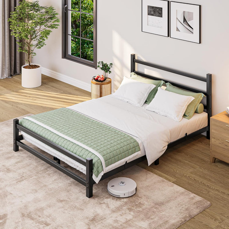 Bed Frame with Headboard Low Floor for Living