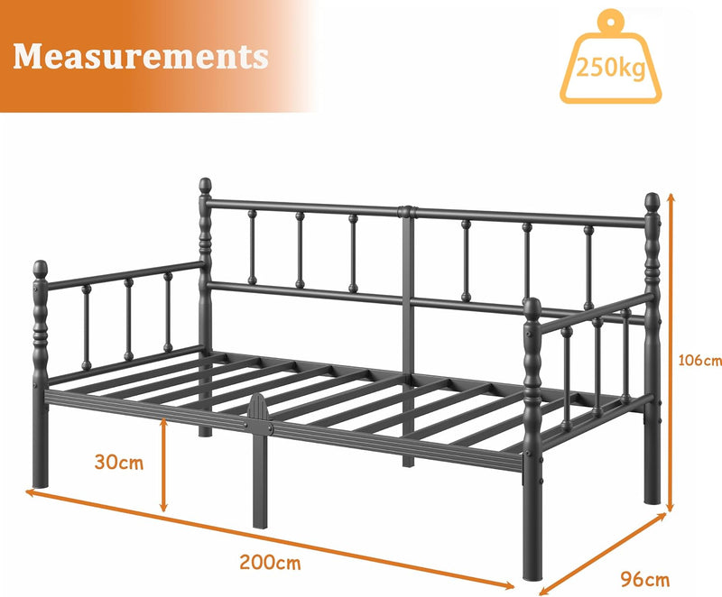Bed Frame with Headboard Metal Day Mattress Slide